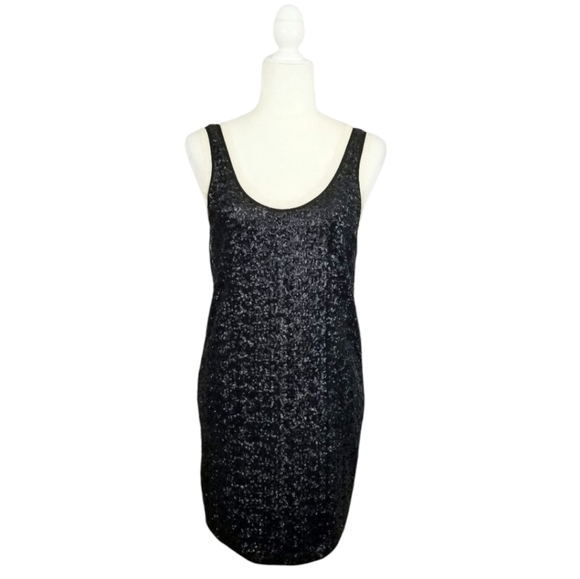 Aritzia Wilfred black sequined low cut back sleeveless dress women's size XSmall - Picture 1 of 9